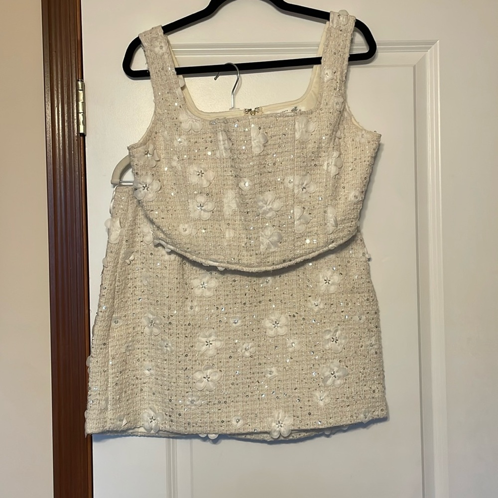 Altar'd State Cream Beaded Tweed Floral Matching Set